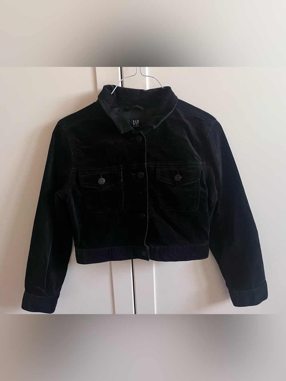 GAP Kids Black Corduroy Cropped Trucker denim Jacket Size Large LG